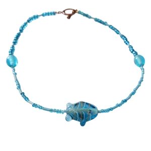 Blue Glass and seed bead Toggle Clasp Necklace